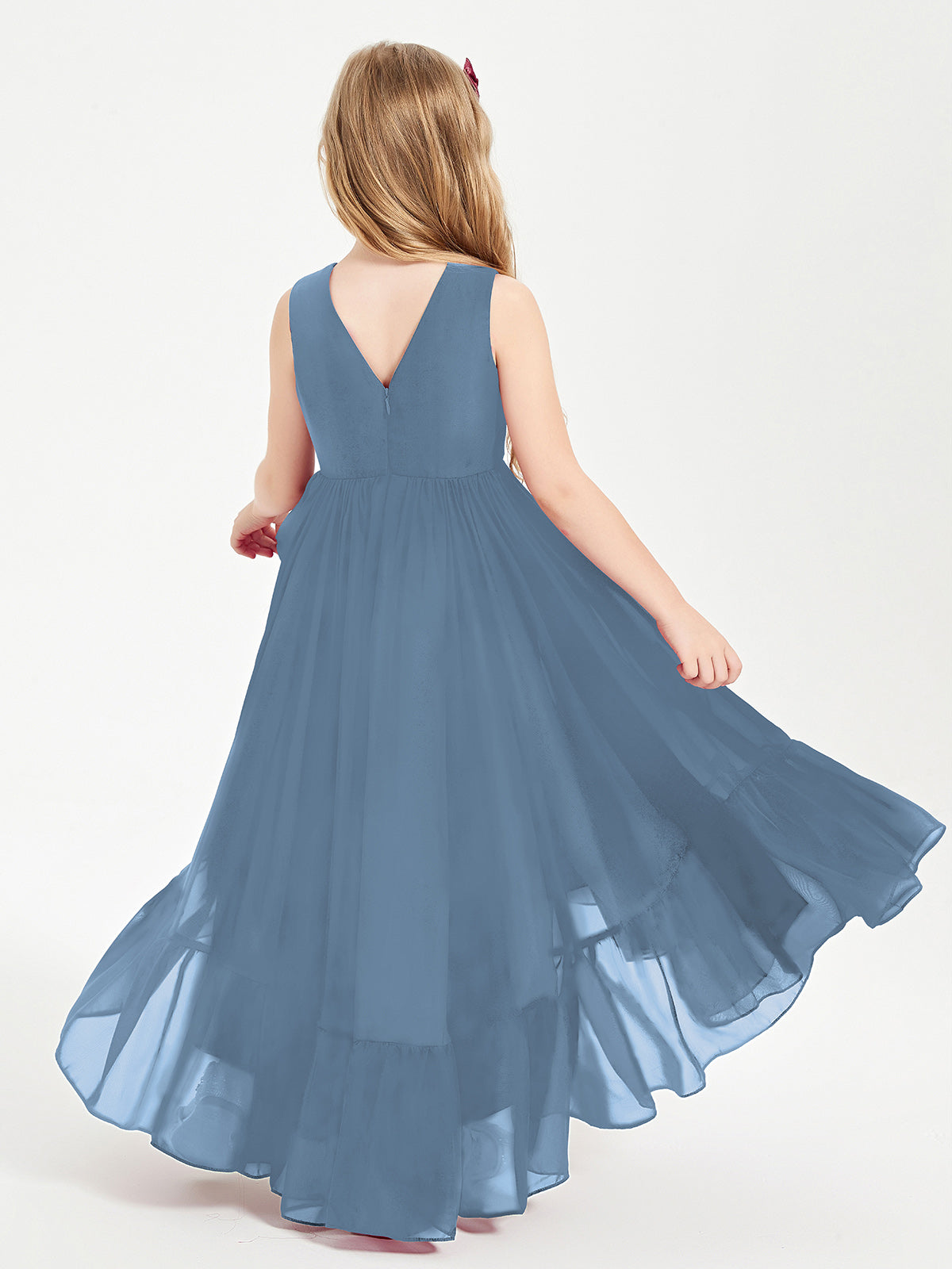 Cascading Skirt Boho Dresses for Junior Bridesmaids Slate Blue